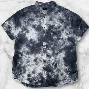 RVCA Shirt Mens 2XL Button Up Gray White Tie Dye XXL Short Sleeve 70s 80s